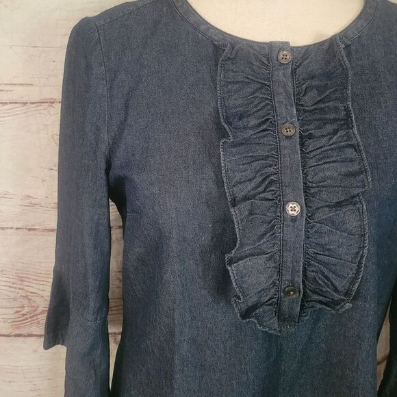 Draper James Chambray Ruffle Shirt Dress Size 8 - Picture 5 of 8